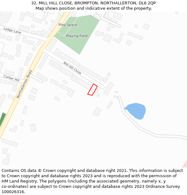 32, MILL HILL CLOSE, BROMPTON, NORTHALLERTON, DL6 2QP: Location map and indicative extent of plot