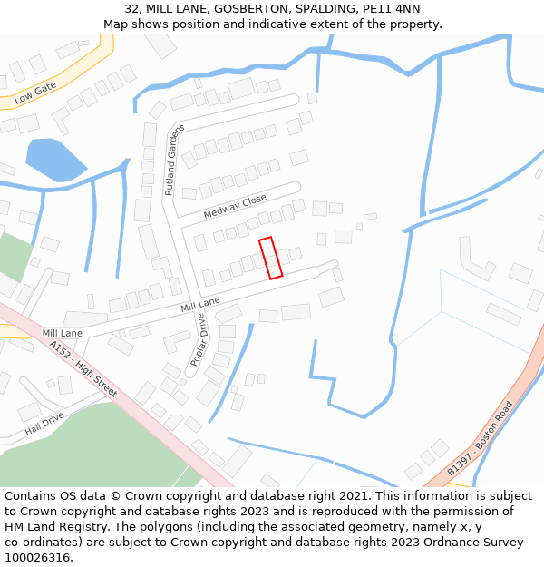 32, MILL LANE, GOSBERTON, SPALDING, PE11 4NN: Location map and indicative extent of plot