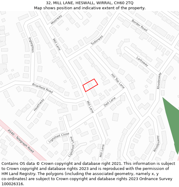 32, MILL LANE, HESWALL, WIRRAL, CH60 2TQ: Location map and indicative extent of plot