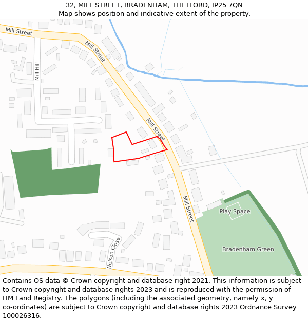 32, MILL STREET, BRADENHAM, THETFORD, IP25 7QN: Location map and indicative extent of plot