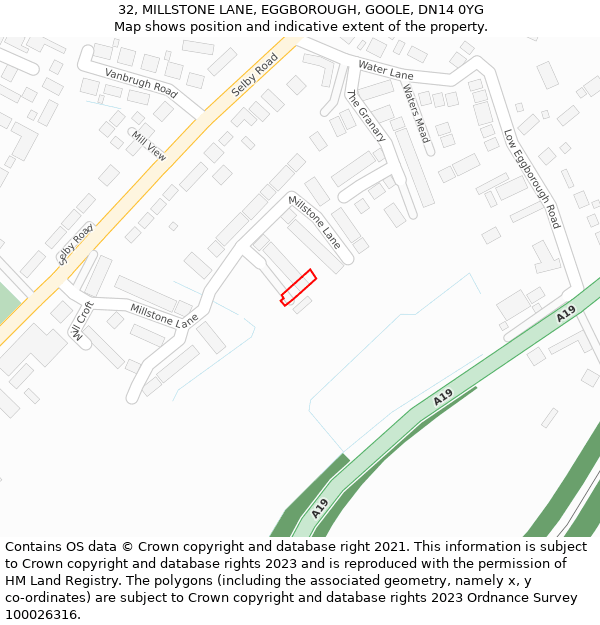 32, MILLSTONE LANE, EGGBOROUGH, GOOLE, DN14 0YG: Location map and indicative extent of plot