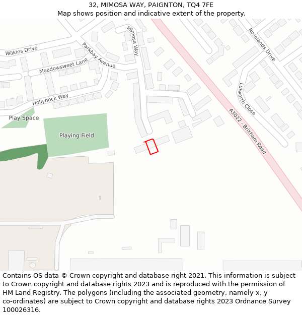 32, MIMOSA WAY, PAIGNTON, TQ4 7FE: Location map and indicative extent of plot