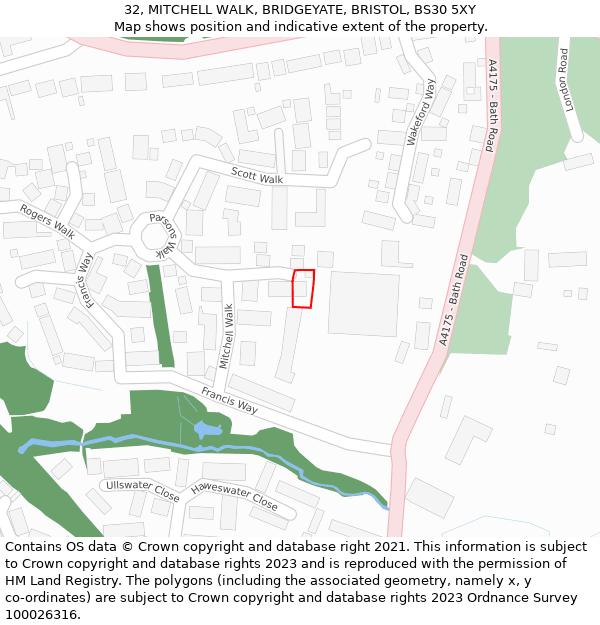 32, MITCHELL WALK, BRIDGEYATE, BRISTOL, BS30 5XY: Location map and indicative extent of plot