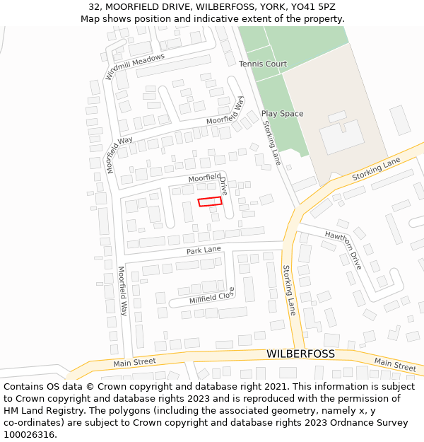32, MOORFIELD DRIVE, WILBERFOSS, YORK, YO41 5PZ: Location map and indicative extent of plot