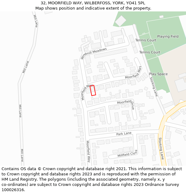 32, MOORFIELD WAY, WILBERFOSS, YORK, YO41 5PL: Location map and indicative extent of plot