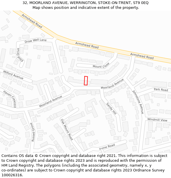 32, MOORLAND AVENUE, WERRINGTON, STOKE-ON-TRENT, ST9 0EQ: Location map and indicative extent of plot