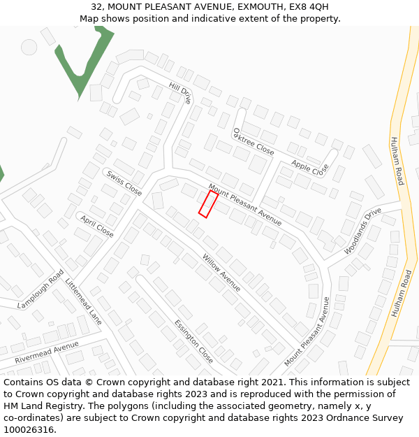 32, MOUNT PLEASANT AVENUE, EXMOUTH, EX8 4QH: Location map and indicative extent of plot