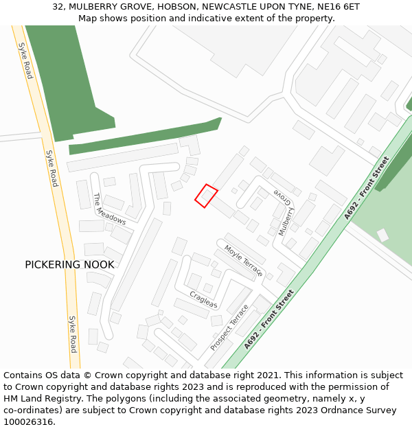 32, MULBERRY GROVE, HOBSON, NEWCASTLE UPON TYNE, NE16 6ET: Location map and indicative extent of plot