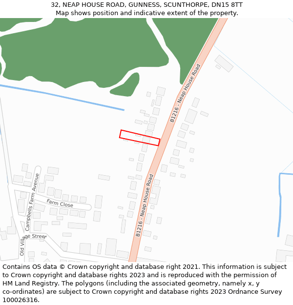 32, NEAP HOUSE ROAD, GUNNESS, SCUNTHORPE, DN15 8TT: Location map and indicative extent of plot
