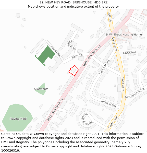 32, NEW HEY ROAD, BRIGHOUSE, HD6 3PZ: Location map and indicative extent of plot