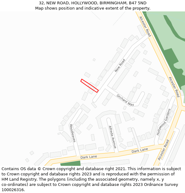 32, NEW ROAD, HOLLYWOOD, BIRMINGHAM, B47 5ND: Location map and indicative extent of plot