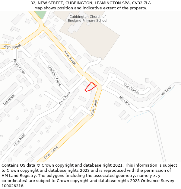 32, NEW STREET, CUBBINGTON, LEAMINGTON SPA, CV32 7LA: Location map and indicative extent of plot