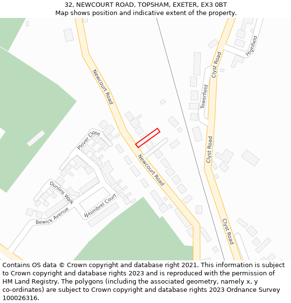 32, NEWCOURT ROAD, TOPSHAM, EXETER, EX3 0BT: Location map and indicative extent of plot