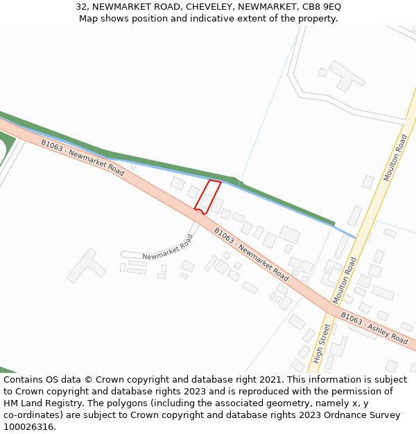 32, NEWMARKET ROAD, CHEVELEY, NEWMARKET, CB8 9EQ: Location map and indicative extent of plot