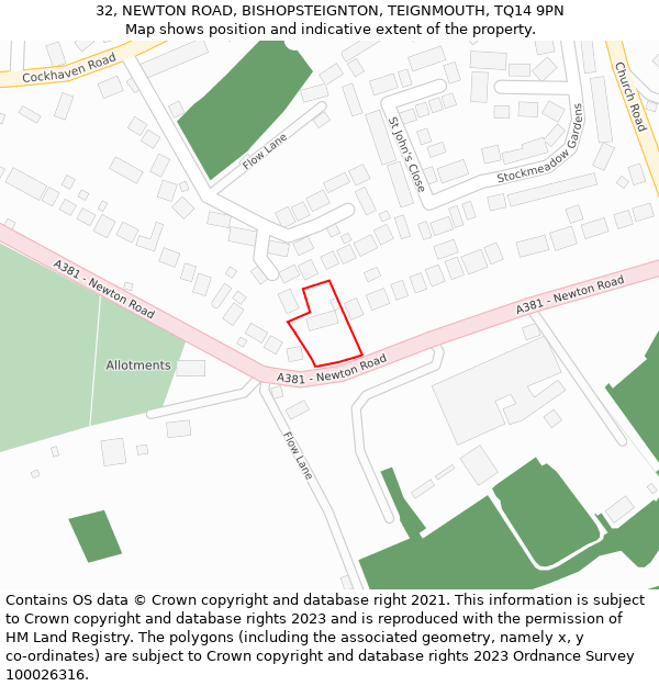 32, NEWTON ROAD, BISHOPSTEIGNTON, TEIGNMOUTH, TQ14 9PN: Location map and indicative extent of plot