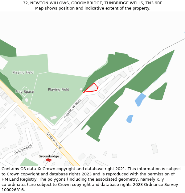 32, NEWTON WILLOWS, GROOMBRIDGE, TUNBRIDGE WELLS, TN3 9RF: Location map and indicative extent of plot