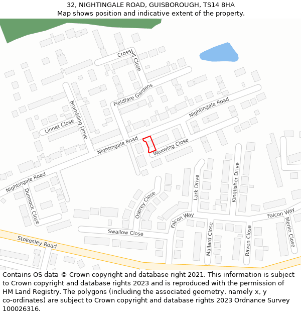 32, NIGHTINGALE ROAD, GUISBOROUGH, TS14 8HA: Location map and indicative extent of plot