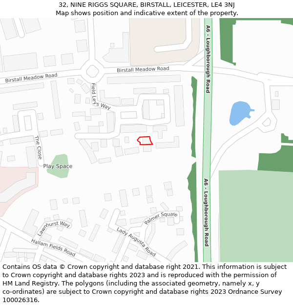 32, NINE RIGGS SQUARE, BIRSTALL, LEICESTER, LE4 3NJ: Location map and indicative extent of plot