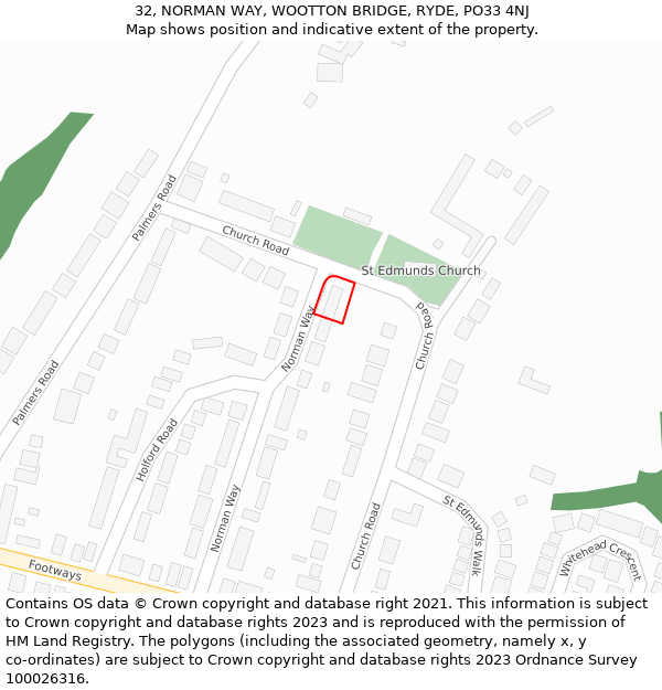 32, NORMAN WAY, WOOTTON BRIDGE, RYDE, PO33 4NJ: Location map and indicative extent of plot