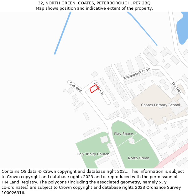 32, NORTH GREEN, COATES, PETERBOROUGH, PE7 2BQ: Location map and indicative extent of plot