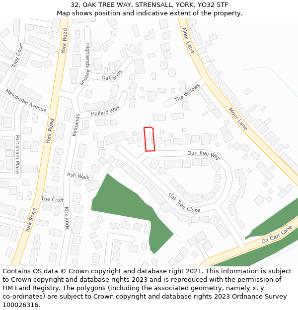 32, OAK TREE WAY, STRENSALL, YORK, YO32 5TF: Location map and indicative extent of plot