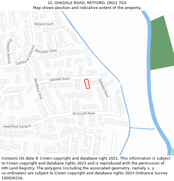 32, OAKDALE ROAD, RETFORD, DN22 7GX: Location map and indicative extent of plot