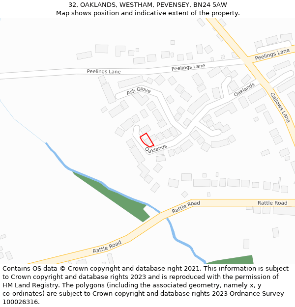 32, OAKLANDS, WESTHAM, PEVENSEY, BN24 5AW: Location map and indicative extent of plot