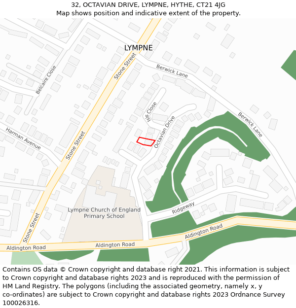 32, OCTAVIAN DRIVE, LYMPNE, HYTHE, CT21 4JG: Location map and indicative extent of plot