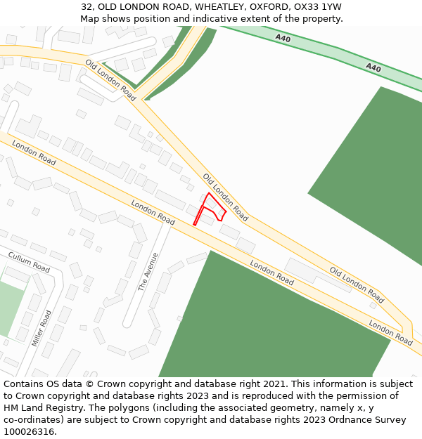 32, OLD LONDON ROAD, WHEATLEY, OXFORD, OX33 1YW: Location map and indicative extent of plot