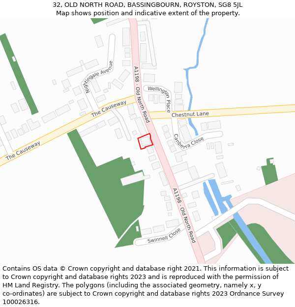 32, OLD NORTH ROAD, BASSINGBOURN, ROYSTON, SG8 5JL: Location map and indicative extent of plot