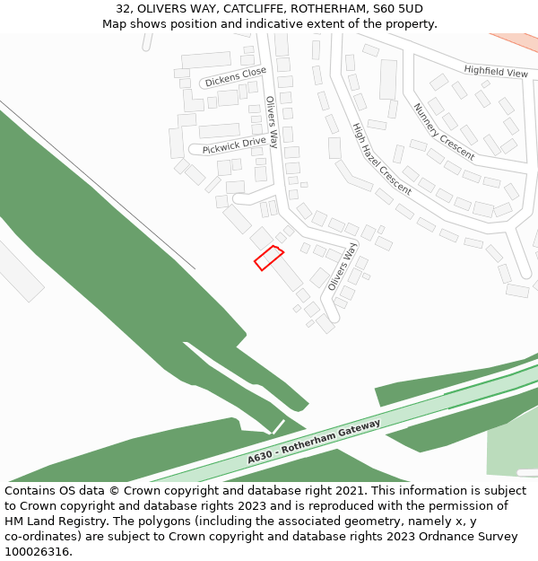 32, OLIVERS WAY, CATCLIFFE, ROTHERHAM, S60 5UD: Location map and indicative extent of plot