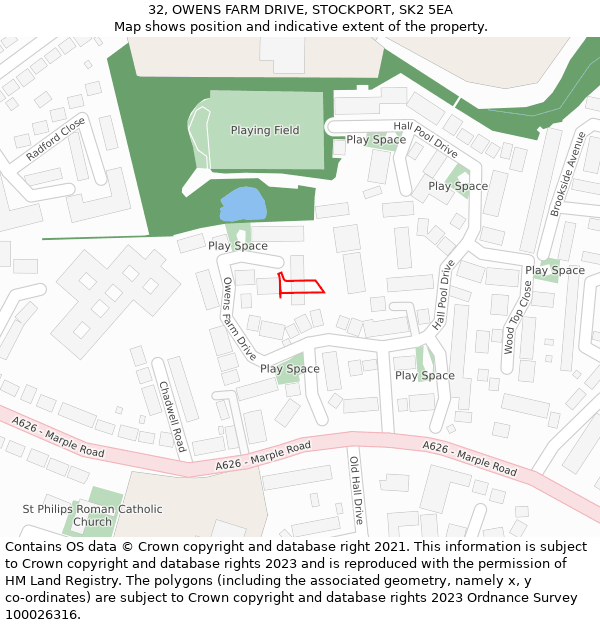 32, OWENS FARM DRIVE, STOCKPORT, SK2 5EA: Location map and indicative extent of plot