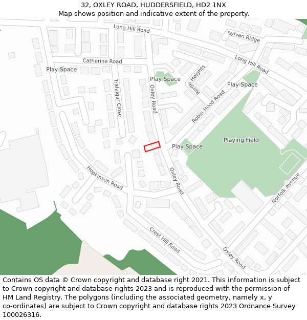 32, OXLEY ROAD, HUDDERSFIELD, HD2 1NX: Location map and indicative extent of plot