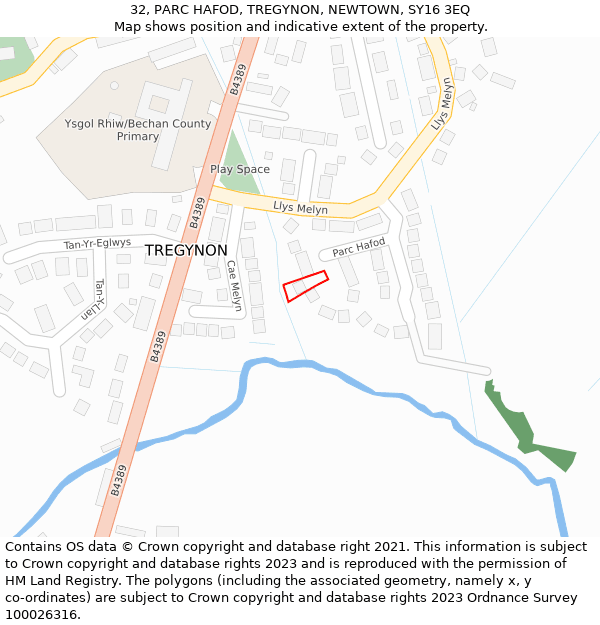 32, PARC HAFOD, TREGYNON, NEWTOWN, SY16 3EQ: Location map and indicative extent of plot