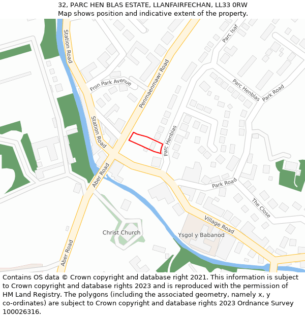 32, PARC HEN BLAS ESTATE, LLANFAIRFECHAN, LL33 0RW: Location map and indicative extent of plot