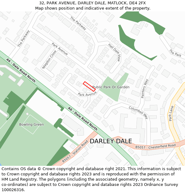 32, PARK AVENUE, DARLEY DALE, MATLOCK, DE4 2FX: Location map and indicative extent of plot