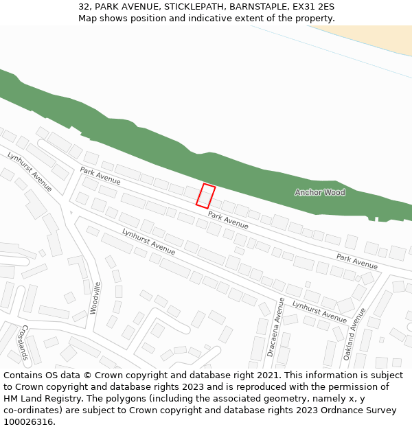 32, PARK AVENUE, STICKLEPATH, BARNSTAPLE, EX31 2ES: Location map and indicative extent of plot