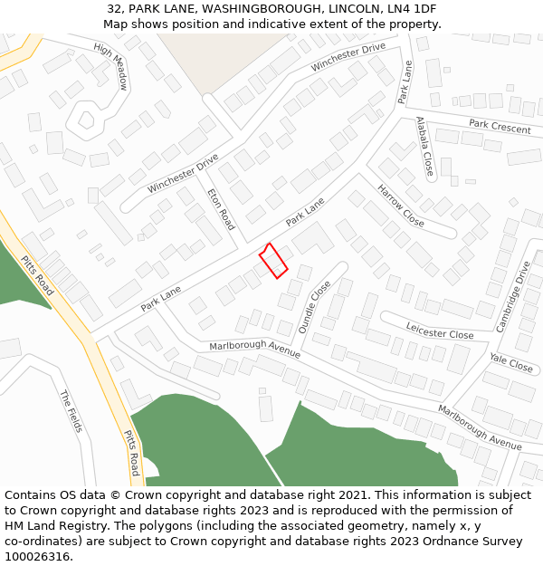32, PARK LANE, WASHINGBOROUGH, LINCOLN, LN4 1DF: Location map and indicative extent of plot