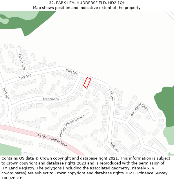 32, PARK LEA, HUDDERSFIELD, HD2 1QH: Location map and indicative extent of plot