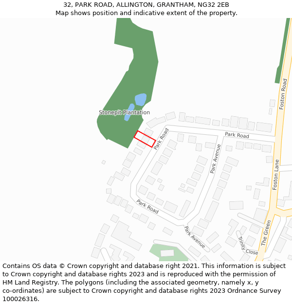 32, PARK ROAD, ALLINGTON, GRANTHAM, NG32 2EB: Location map and indicative extent of plot