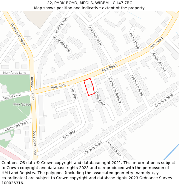 32, PARK ROAD, MEOLS, WIRRAL, CH47 7BG: Location map and indicative extent of plot
