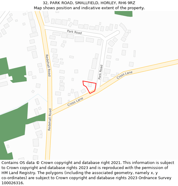 32, PARK ROAD, SMALLFIELD, HORLEY, RH6 9RZ: Location map and indicative extent of plot