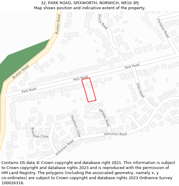 32, PARK ROAD, SPIXWORTH, NORWICH, NR10 3PJ: Location map and indicative extent of plot