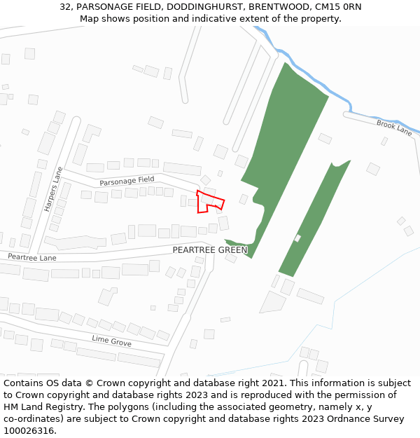 32, PARSONAGE FIELD, DODDINGHURST, BRENTWOOD, CM15 0RN: Location map and indicative extent of plot