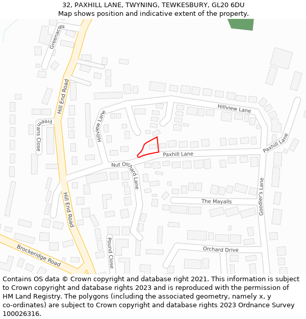 32, PAXHILL LANE, TWYNING, TEWKESBURY, GL20 6DU: Location map and indicative extent of plot