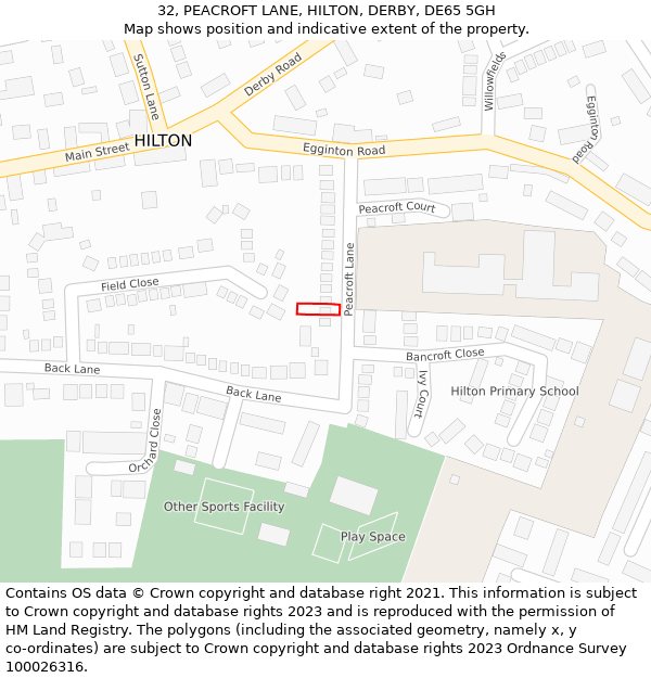 32, PEACROFT LANE, HILTON, DERBY, DE65 5GH: Location map and indicative extent of plot