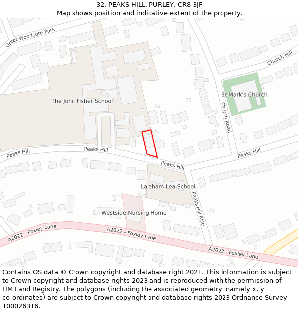 32, PEAKS HILL, PURLEY, CR8 3JF: Location map and indicative extent of plot