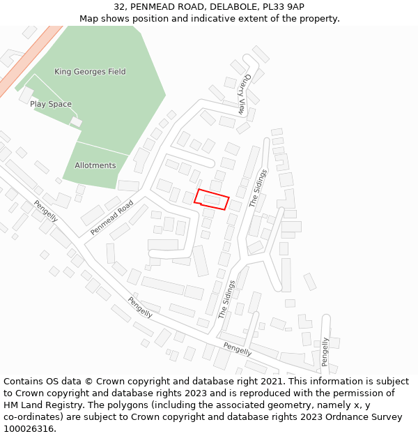 32, PENMEAD ROAD, DELABOLE, PL33 9AP: Location map and indicative extent of plot