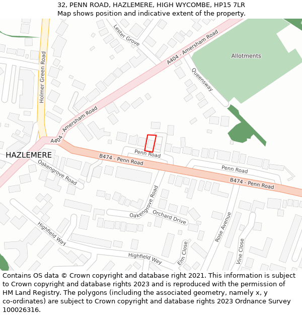 32, PENN ROAD, HAZLEMERE, HIGH WYCOMBE, HP15 7LR: Location map and indicative extent of plot