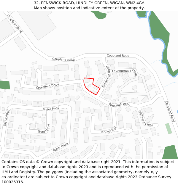 32, PENSWICK ROAD, HINDLEY GREEN, WIGAN, WN2 4GA: Location map and indicative extent of plot